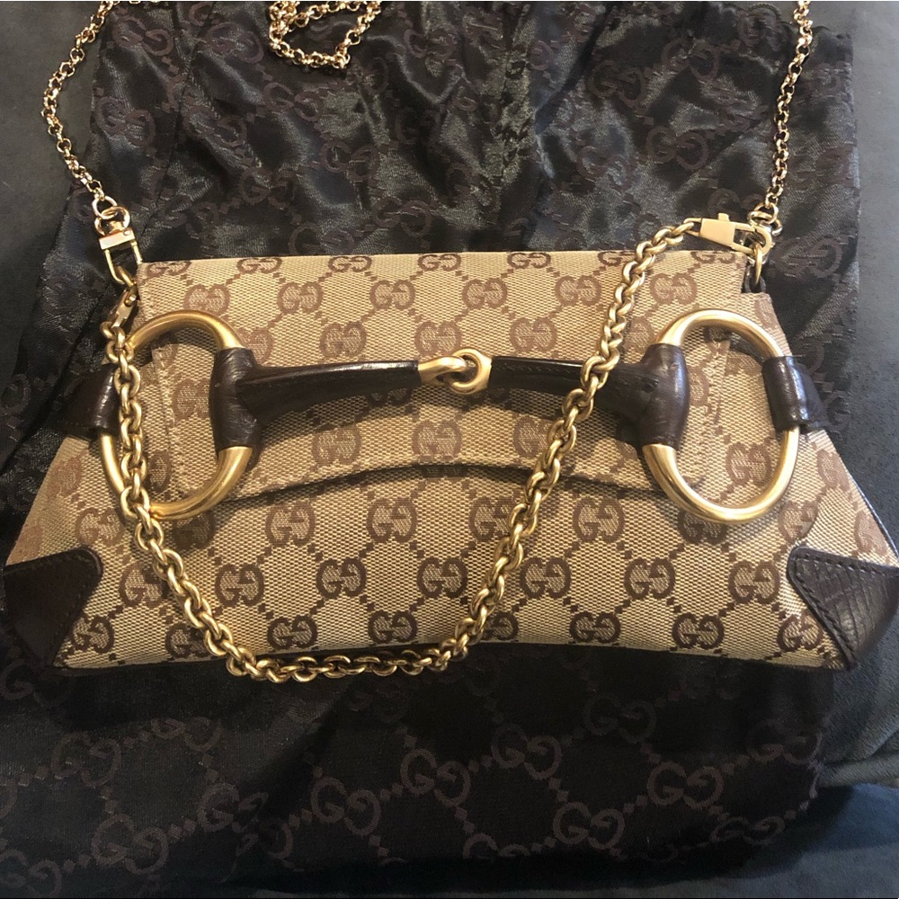 SOLD***GUCCI monogram canvas brown purse clutch